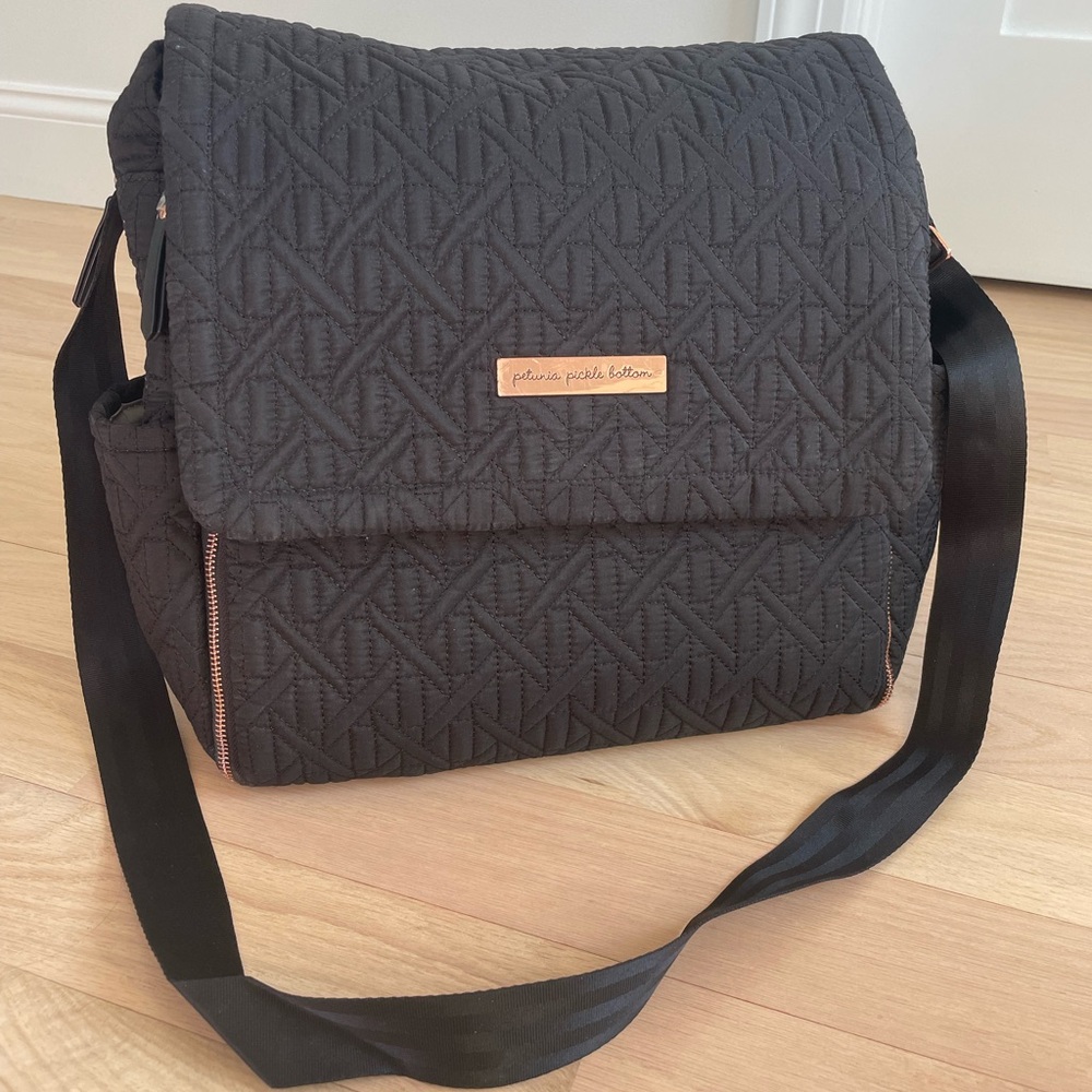 Petunia Pickle Bottom Boxy Baby Diaper Bag, black quilted pattern - LIKE NEW